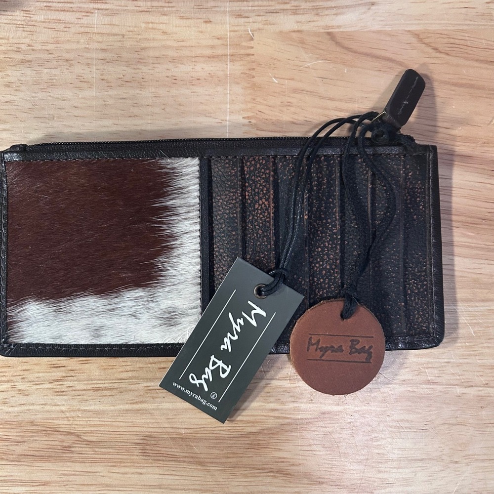 Myra Bag Brown and White Cowhide Key & Card Holder